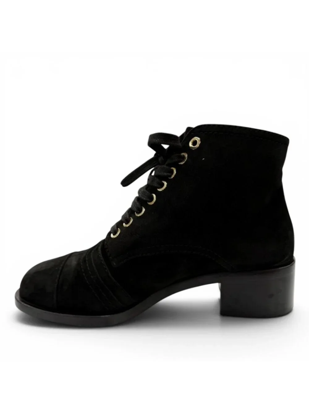 Chanel CC Logo Embroidery Shearling Boots Ankle Black